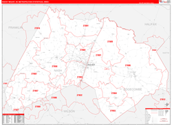 Rocky Mount Metro Area Wall Map Red Line Style 2024
